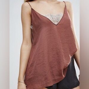 Free People Intimately Deep V Lace Bandeau  Camisole Tank Top Copper Red Size XS